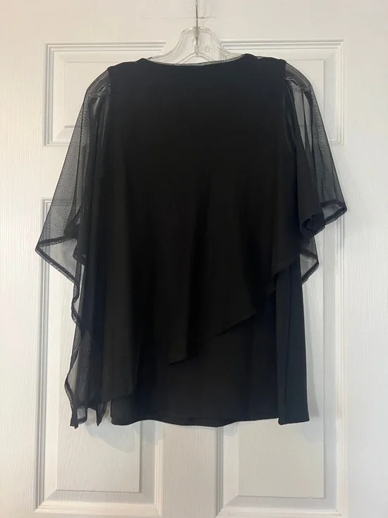 4/$20 Black Chiffon Layered Flutter Sleeve Blouse with Ring Accent - Picture 4 of 4